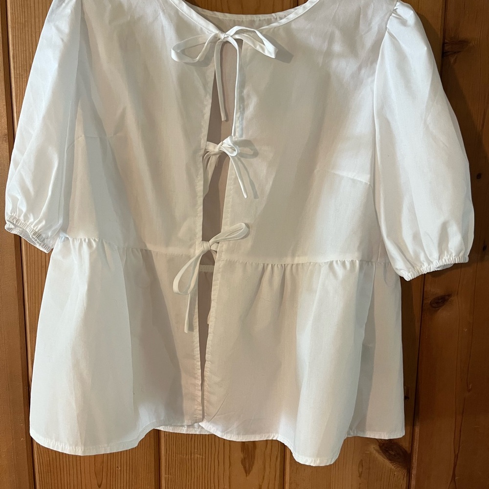SHEIN White Blouse with Bow Accents